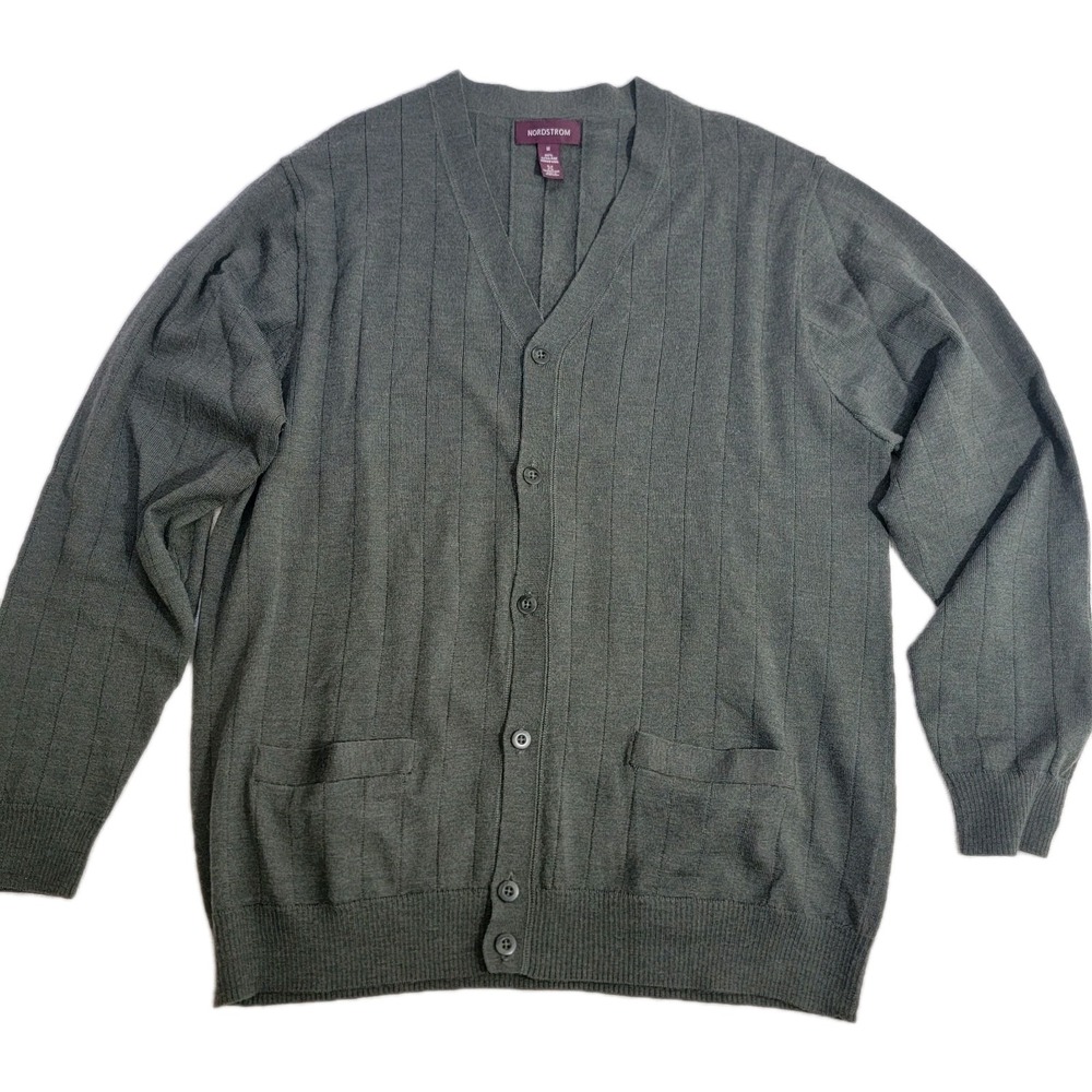 Nordstrom 100% Merino Wool V-neck Cardigan Green Grandpa Academia Pockets Size M